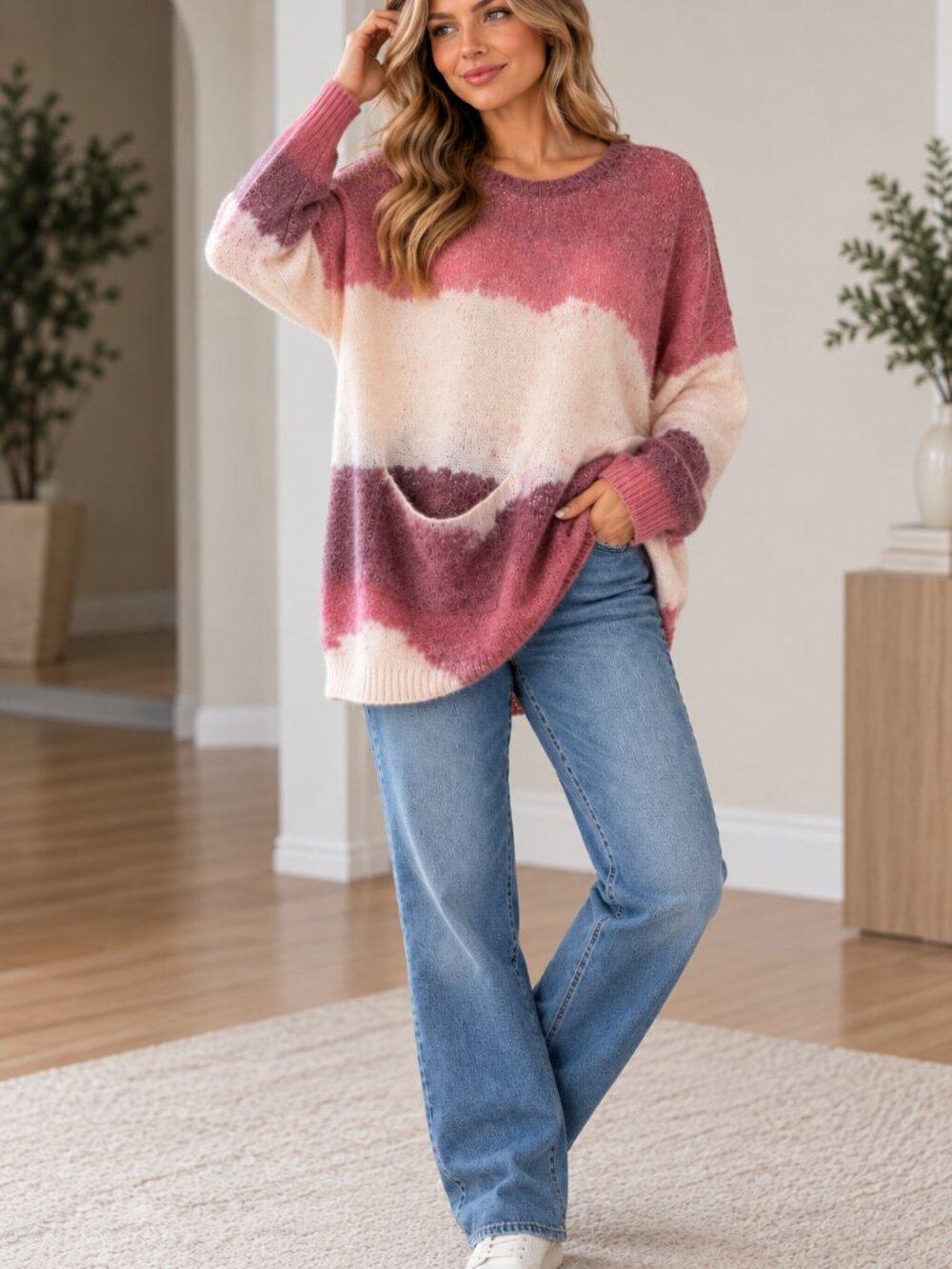 M Made in Italy Colorblock Mohair Wool Blend Oversized Sweater – NWT